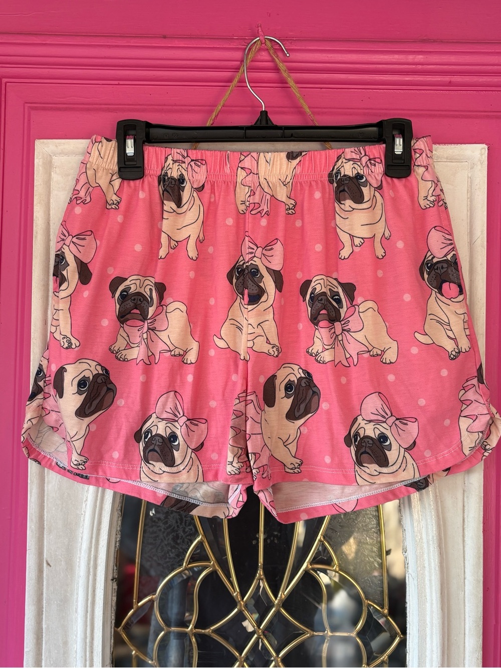 Women’s Pink Pug-Print Athletic Shorts